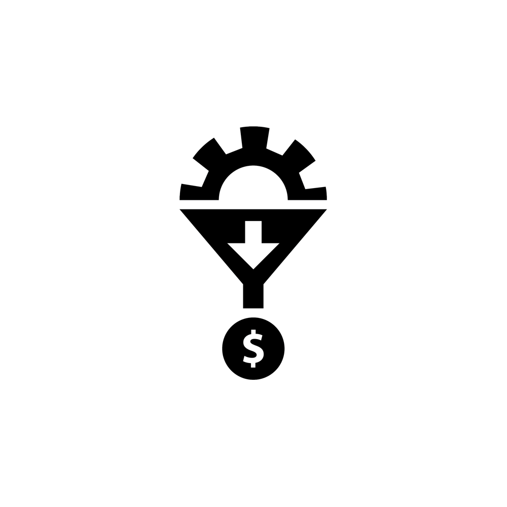 Gear generating leads producing money represented by dollar sign.